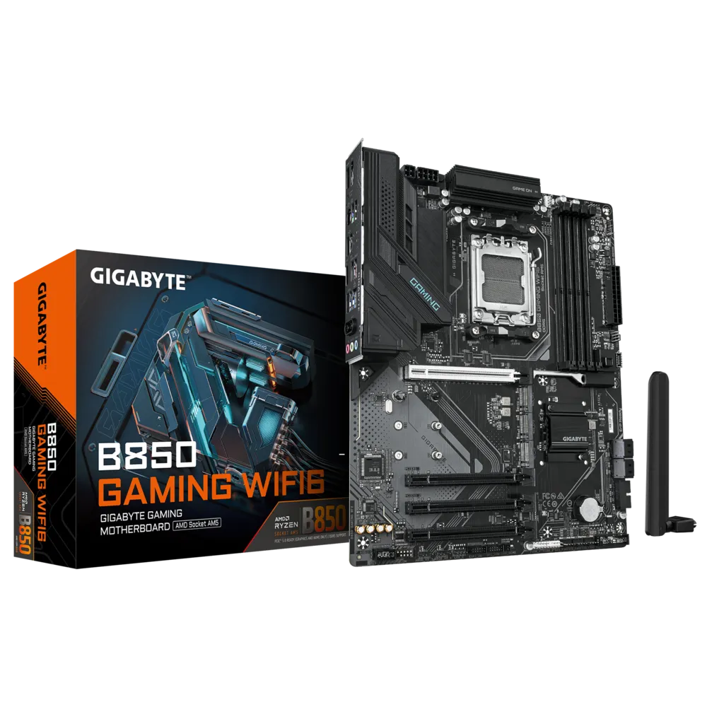 GIGABYTE B850 GAMING WIFI6 AMD AM5 LGA 1718 Motherboard, ATX, DDR5 8200MT/s, PCIe 5.0, 3x M.2, USB-C, WIFI6E, 1GbE LAN, EZ-Latch, RGB, Q-Flash, X3D Turbo Mode, HDMI/DP Output