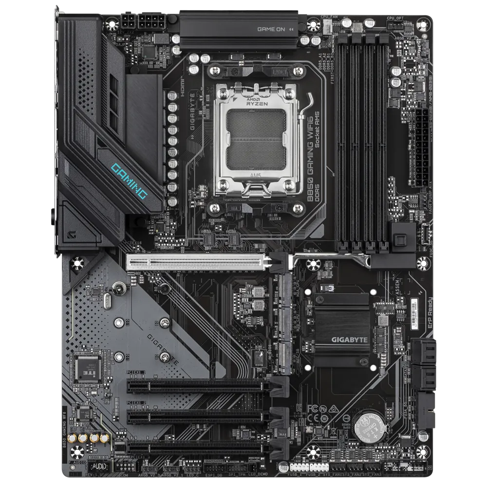 GIGABYTE B850 GAMING WIFI6 AMD AM5 LGA 1718 Motherboard, ATX, DDR5 8200MT/s, PCIe 5.0, 3x M.2, USB-C, WIFI6E, 1GbE LAN, EZ-Latch, RGB, Q-Flash, X3D Turbo Mode, HDMI/DP Output