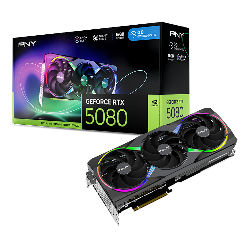 PNY GeForce RTX™ 5080 ARGB EPIC-X RGB™ Overclocked Triple Fan GPU