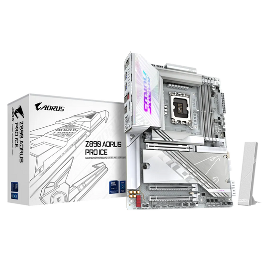 GIGABYTE Z890 AORUS PRO ICE Motherboard for Intel® Core™ Ultra Processors (Series 2), LGA 1851, ATX, DDR5, 5x M.2, PCIe UD Slot X PCIe 5.0, Dual THUNDERBOLT™ 4, WIFI7, 5GbE LAN, EZ-Latch, SILVER