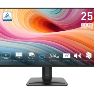 MSI PRO MP251 E2 24.5” FHD Monitor, IPS, 120Hz, 1ms, Eye Care, HDR, Adaptive-Sync, HDMI, DP, VGA, Built-in Speakers, Tilt, VESA, Matte Black