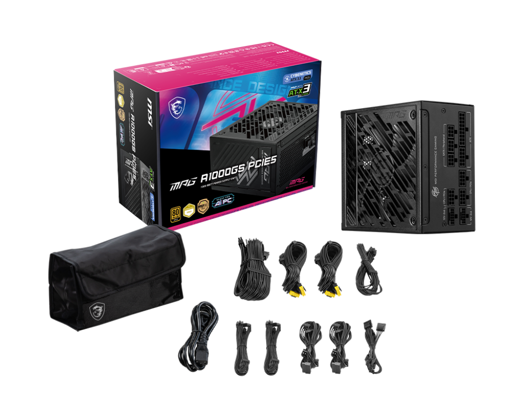 MSI MAG A1000GS PCIE5 1000W Power Supply, Full Modular, BLACK