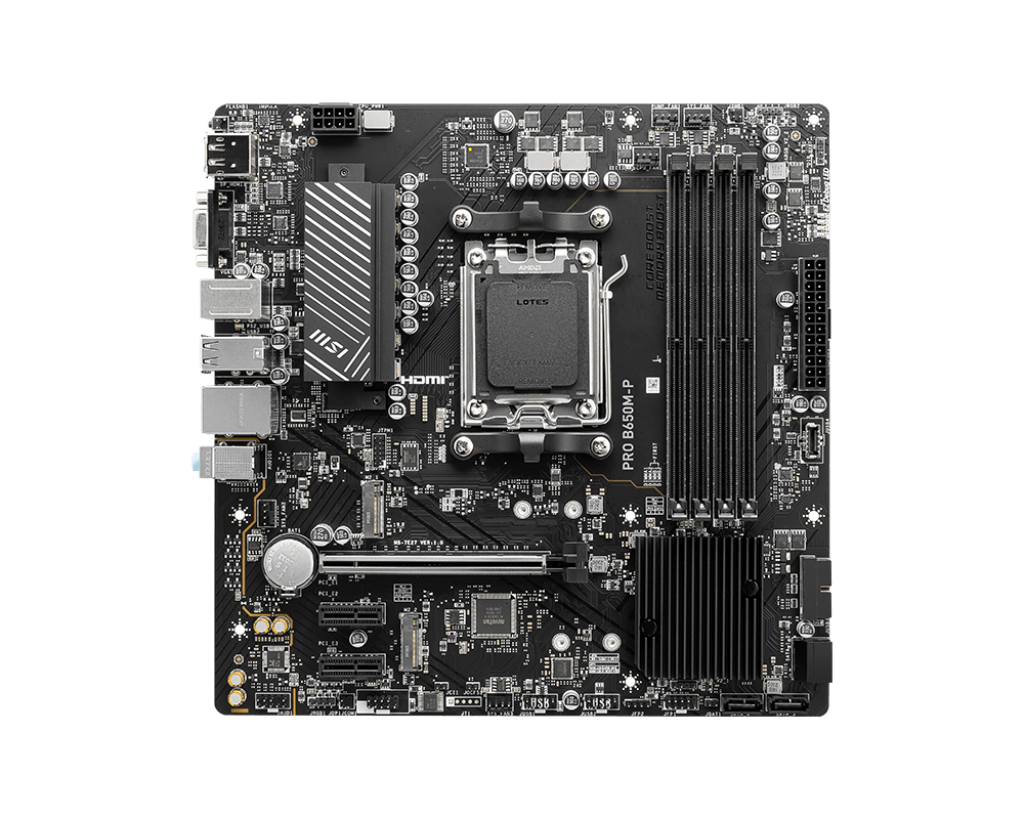MSI PRO B650M-P Motherboard, Micro-ATX - Supports AMD Ryzen 7000 Series Processors, AM5 - DDR5 Memory Boost 6000+MHz/OC, 1 x PCIe 4.0 x16, 2 x M.2 Gen4, 2.5G LAN