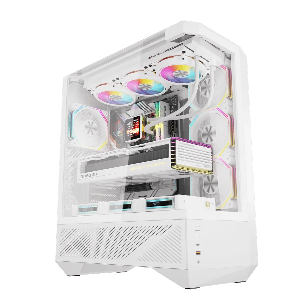 DarkFlash DY460 ATX PC Case, With 4 ARGB Fans, WHITE