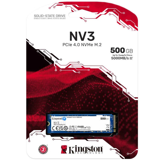 Kingston’s NV3 PCIe 4.0 NVMe SSD  500GB Capacity, Up to 5,000MB/s read, 3,000MB/s write
